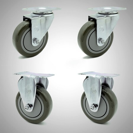 Service Caster 4 Inch SS Gray Polyurethane Swivel Top Plate Caster Set with 2 Rigid SCC SCC-SS20S414-PPUB-2-R414-2